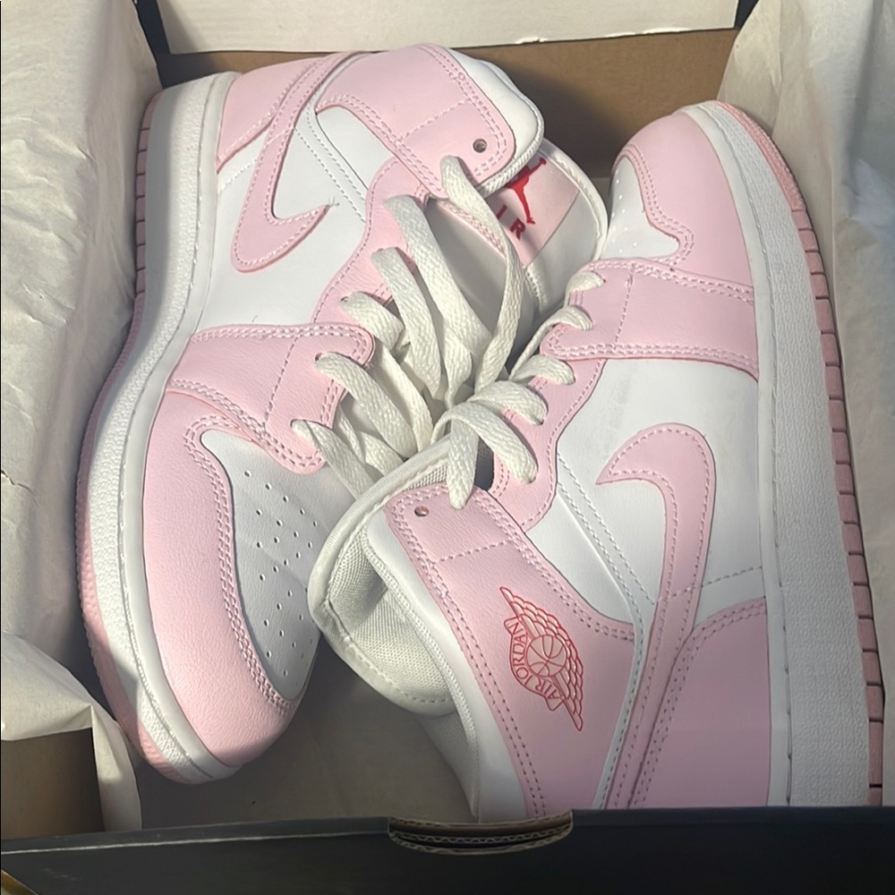 Jordan Pink and White High-Top Sneakers